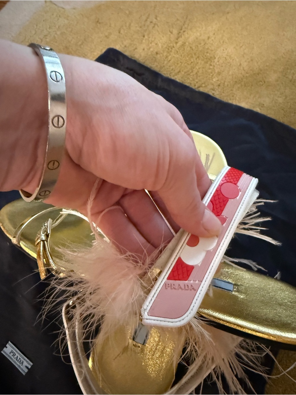 Authentic Prada Gold Leather Feather Sandals - Picture 6 of 10